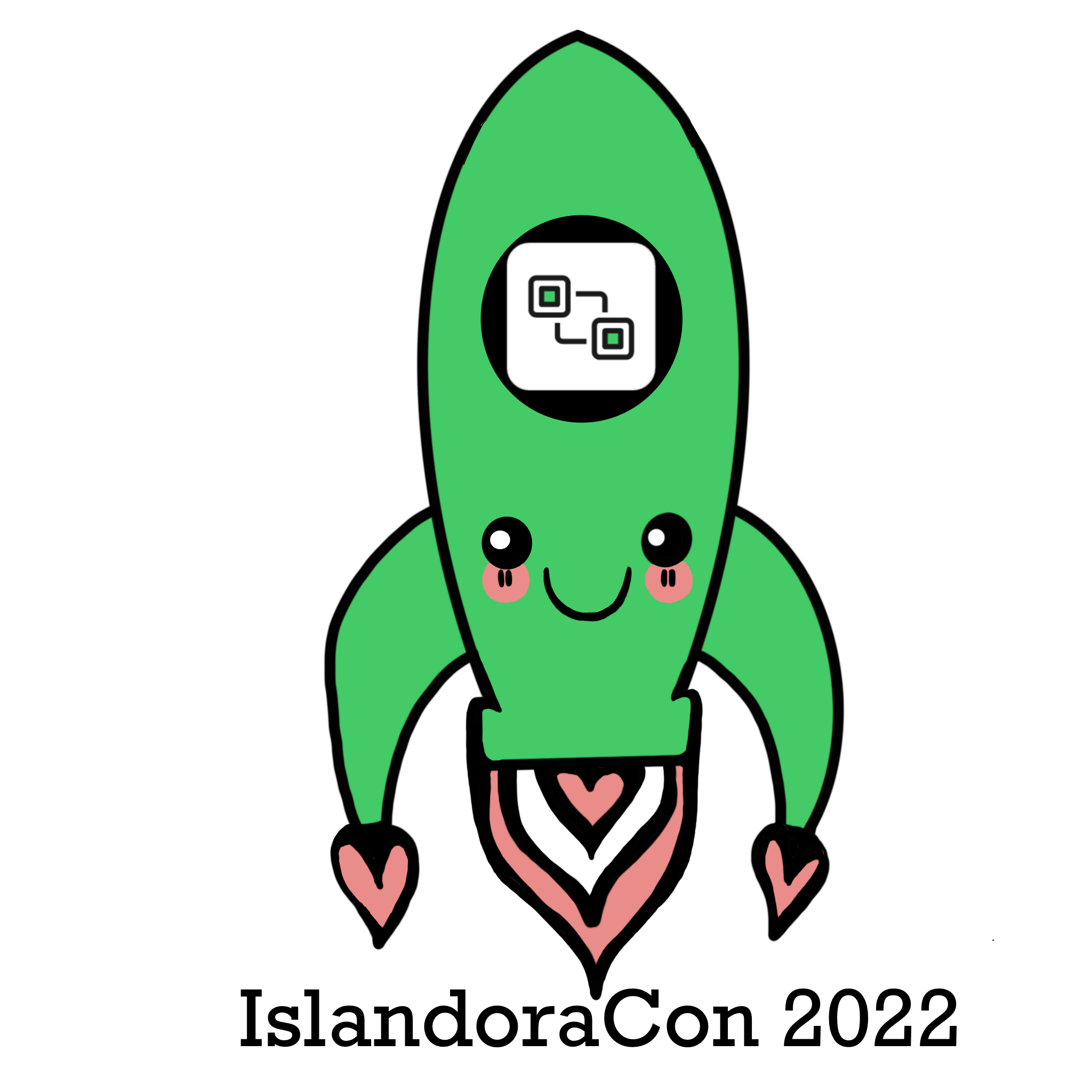 A cute green islandora spaceship with eyes is taking off
